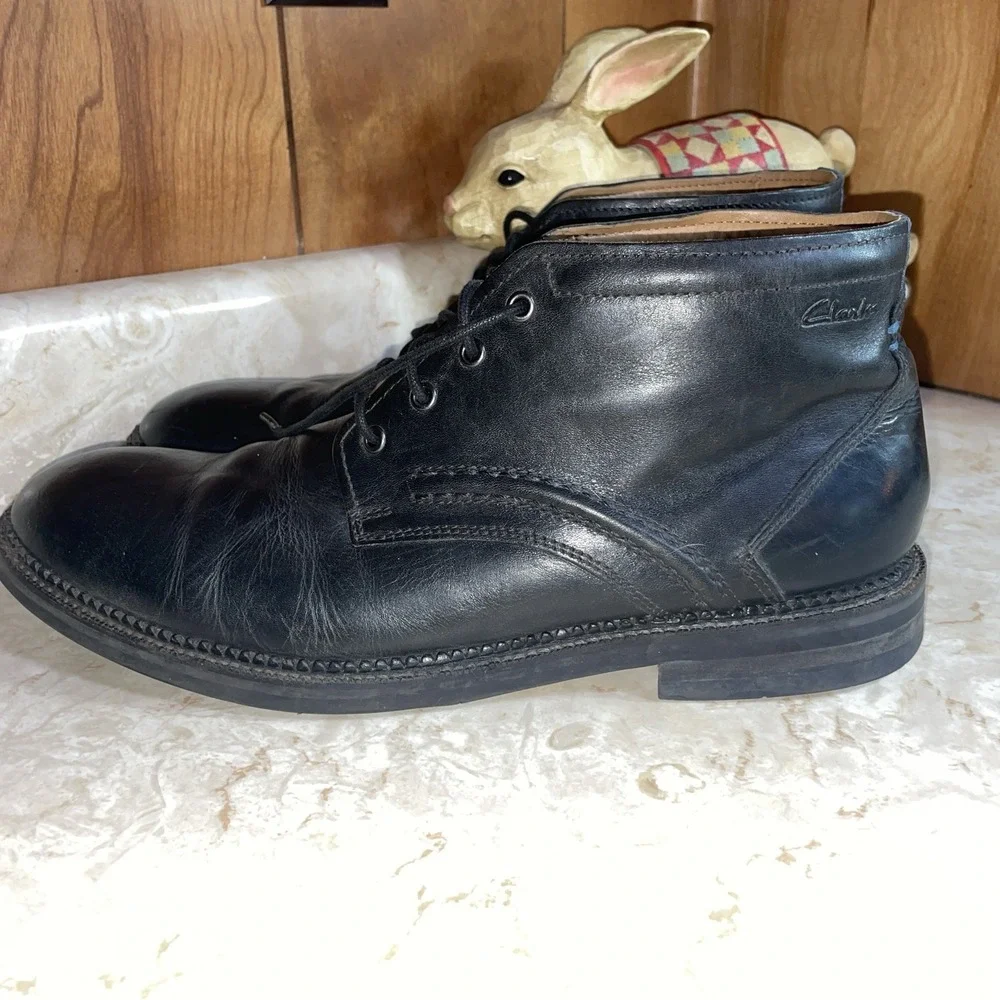 Clarks Chukka Leather Lace-up Ankle‎ Boots Black US 11 Mens Fabric Lined